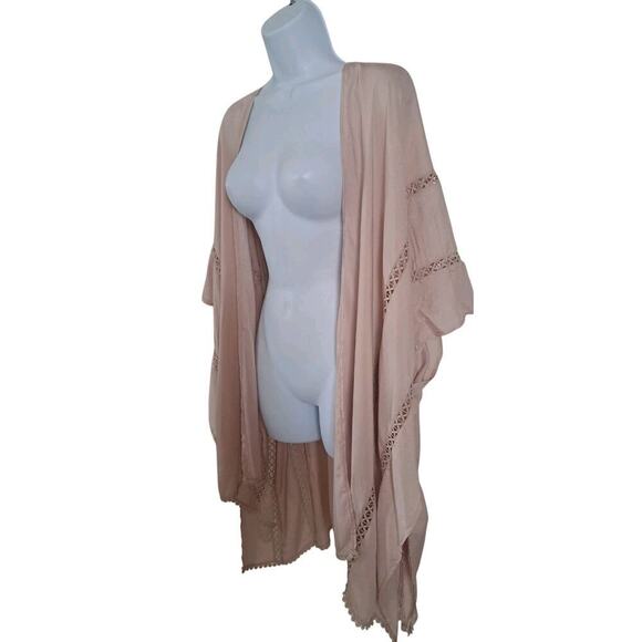 Melrose And Market Womens Cover-up/Kimono/Duster One Size Pink Lace Detail - Picture 2 of 7